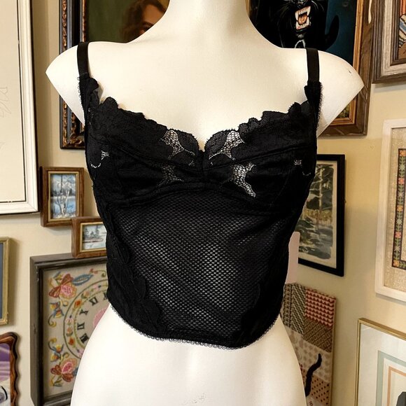 NWT Savage x Fenty Black Floral Glow Bustier with Adjustable Straps Size M - Picture 2 of 11